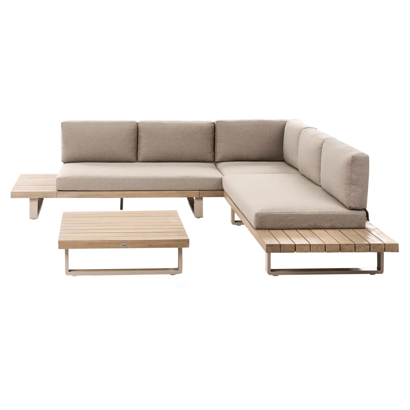Hörnsoffa utomhus med Bord 5-Sits Mykonos Högervänd Akaciaträ - Beige/Brun