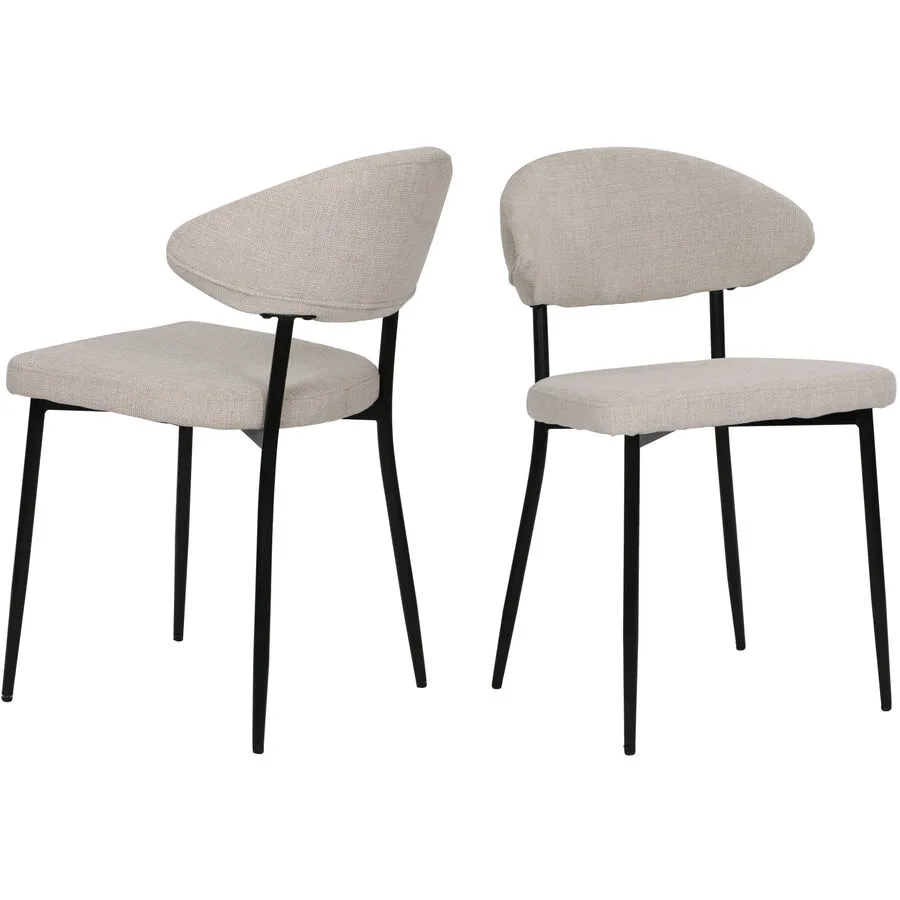 Stuhl 2er-Set Veliora beige/schwarz Bouclé, Metall matt
