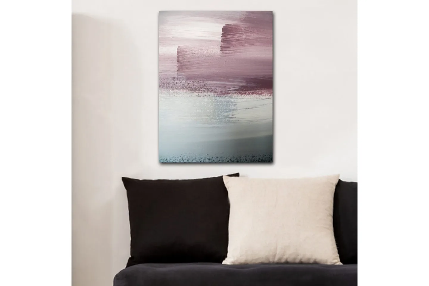 Canvastavla 70x100 cm - Abstrakt landskap med mjuka färgövergångar i rosa och blå nyanser - Rosa / Blå / Grå
