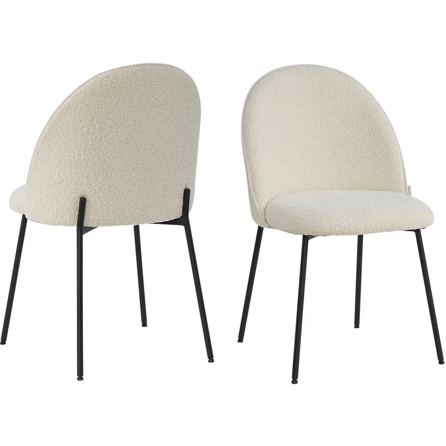 Stuhl 2er-Set Aloha creme Metall pulverbeschichtet, Bouclé Optik