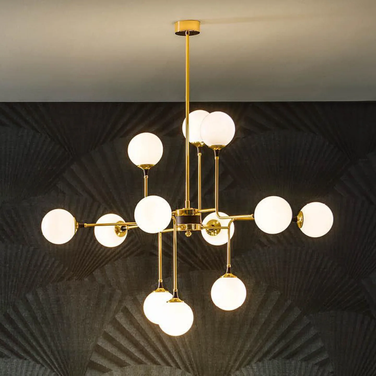 Galassia Hängelampe, goldfarben, 12-flg., Ø 120cm - Stilnovo - Wohnzimmer - Design - Messing - Mehrflammig