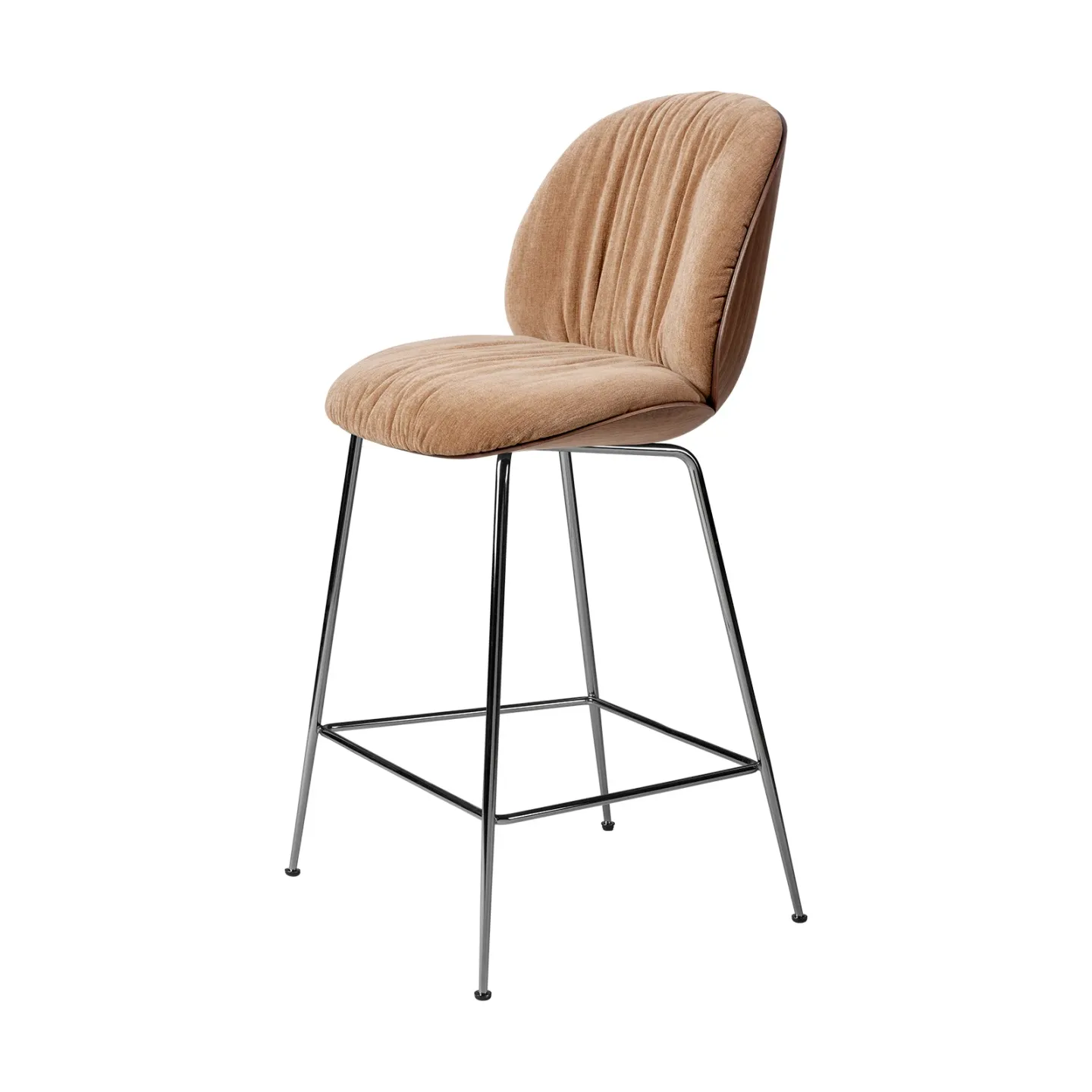 GUBI Beetle Soft Barhocker 65 cm vorderseitig bezogen Belsuede Dedar 132-lackierte Walnuss-Schwarz Chrom