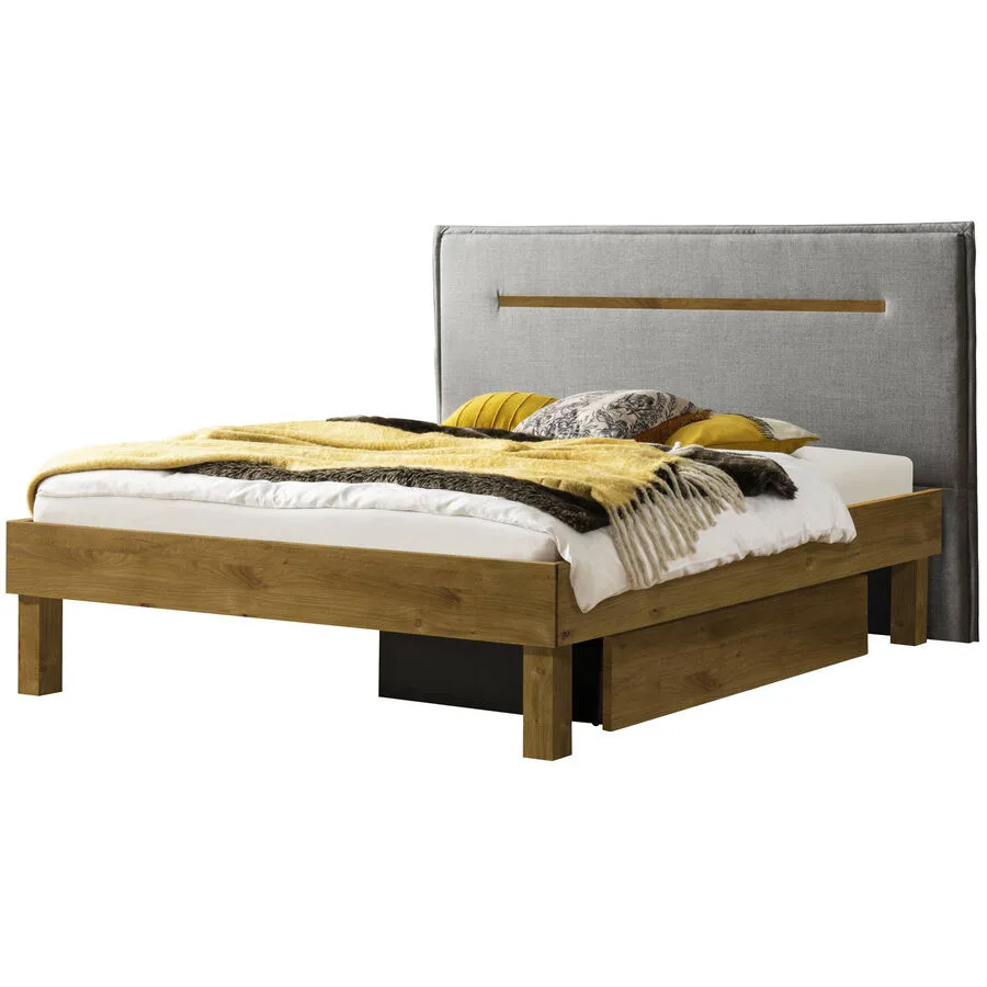 Hasena Bett Sassari Wildeiche, grau Eiche massiv Massivholz 180 x 200 cm