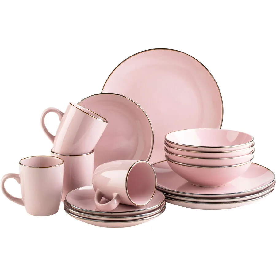 MÄSER Geschirr-Set Metallic Rim Rosa Steinzeug