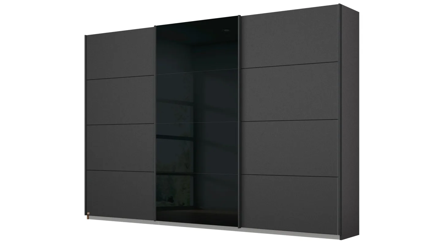 Schwebetürenschrank grau Glasfront - 271 cm- rauch - KULMBACH