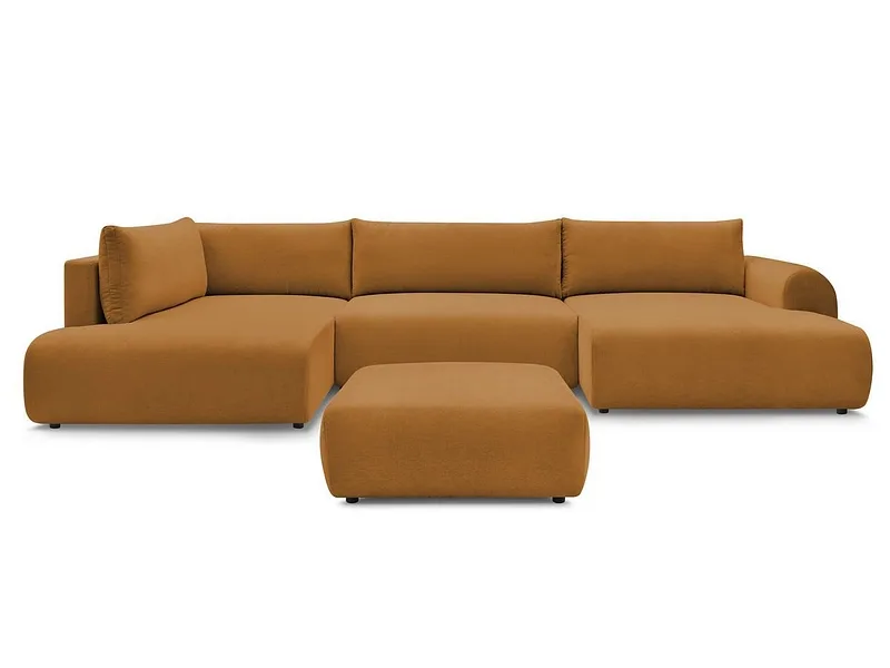 Panorama-Ecksofa mit Hocker BOBOCHIC LUCIEN Stoff gelb