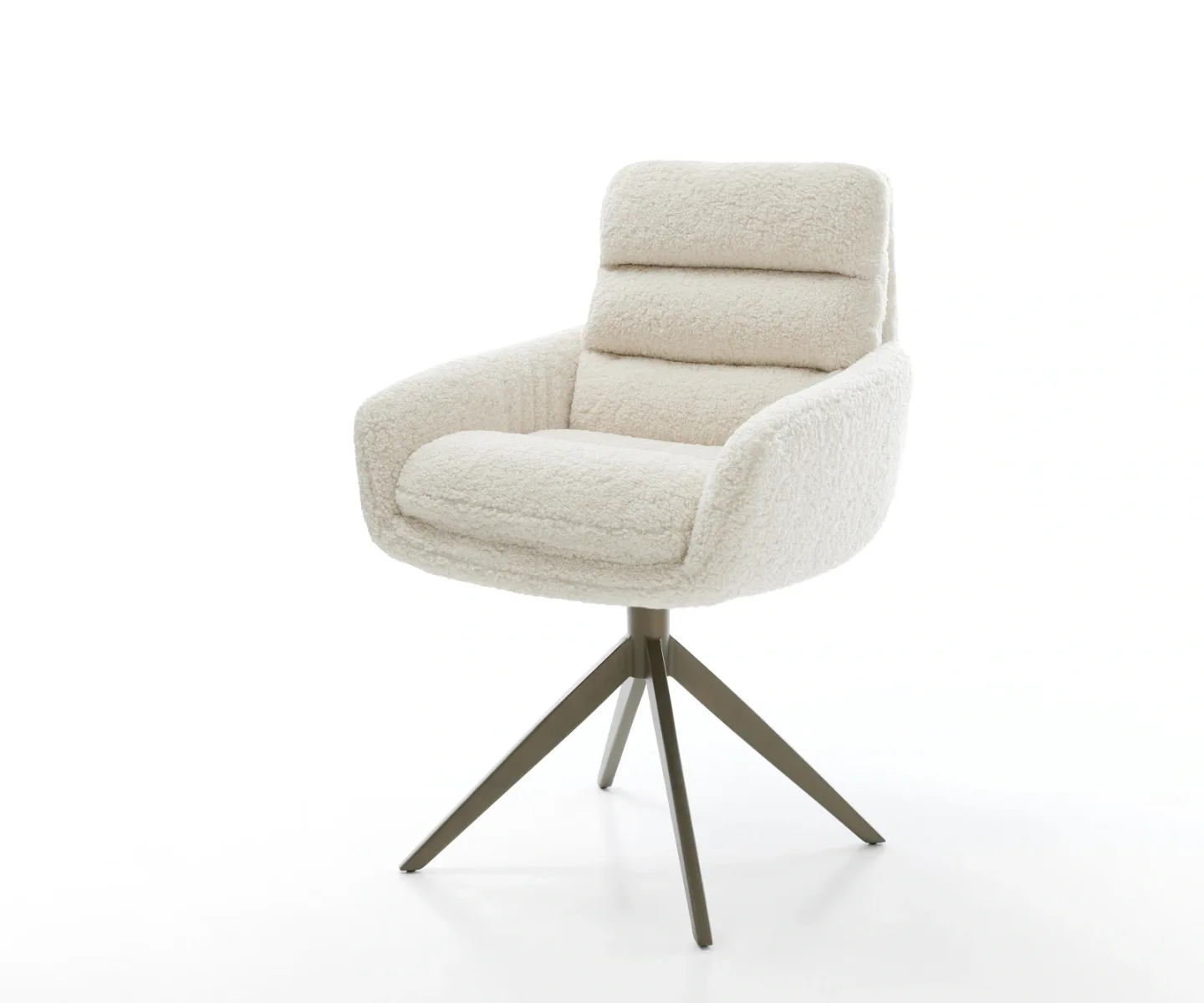 Drehstuhl Abelia-Flex mit Armlehnen Teddystoff Beige Kreuzgestell breit Effektfinish Titan 360° drehbar Wippfunktion