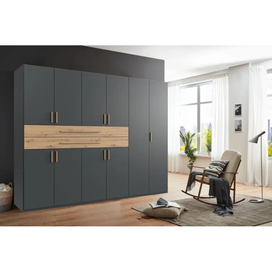Kleiderschrank Stride Grafit, Abs. Artisan-Eiche-Nachbildung - Griffe Artisan-Eiche-NB Mischholz B 270 cm