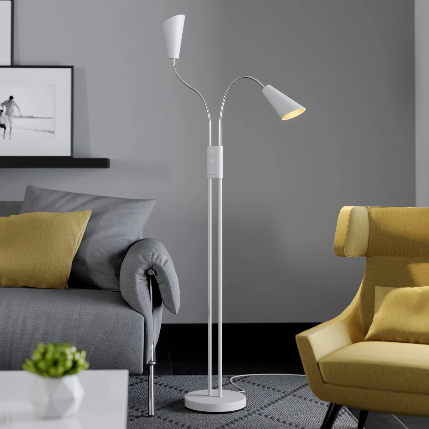 Medira 2 Stehleuchte White - Lucande - Wohnzimmer - Modern - Metall - Mehrflammig