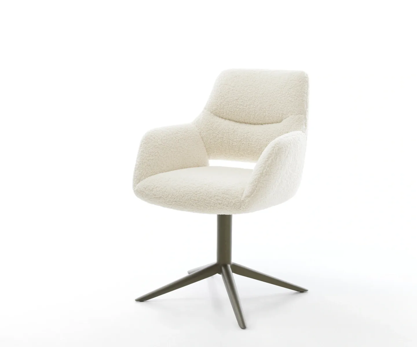 Drehstuhl Yago-Flex mit Armlehnen Teddystoff Beige Fußkreuz Effektfinish Titan 360° drehbar Wippfunktion Taschenfederkern