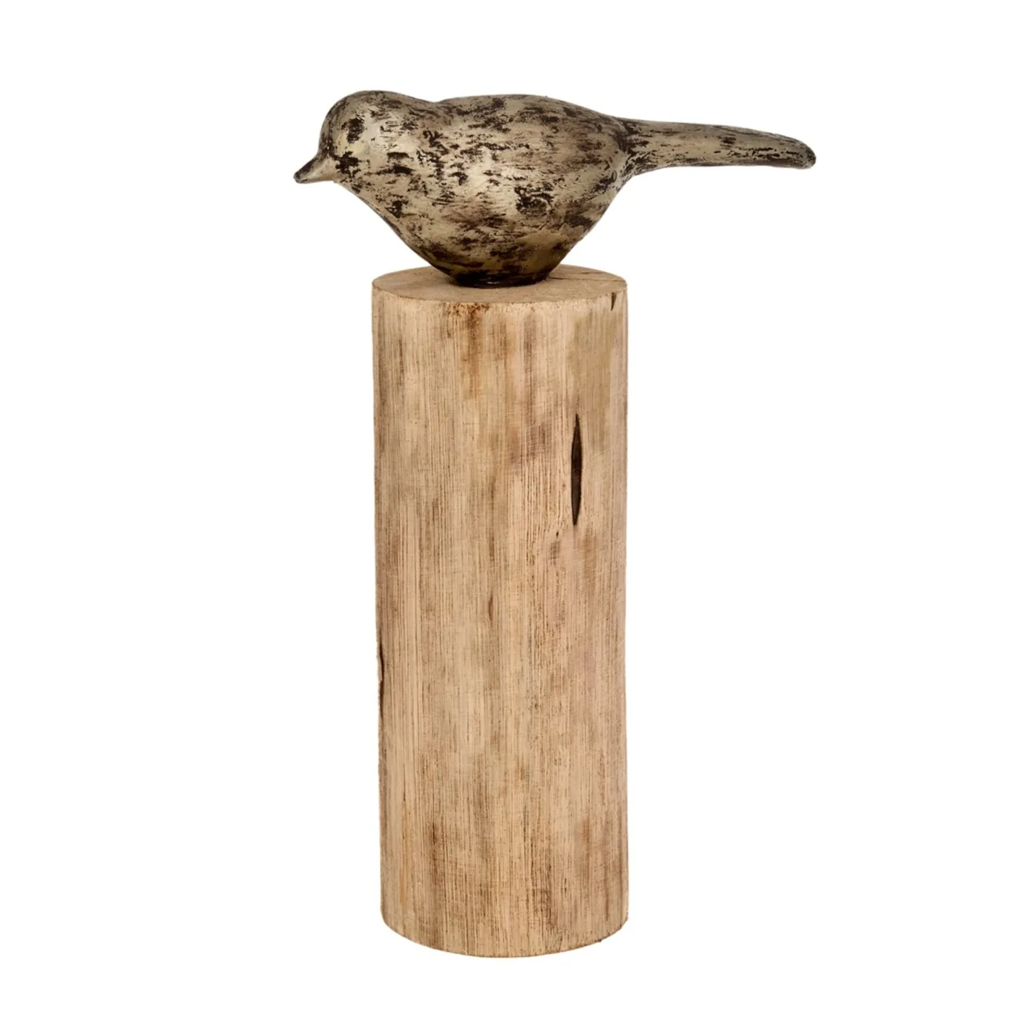 Decofinder Objekt Vogel Auf Stamm, Natur-Antique Silber | Schubiger Möbel