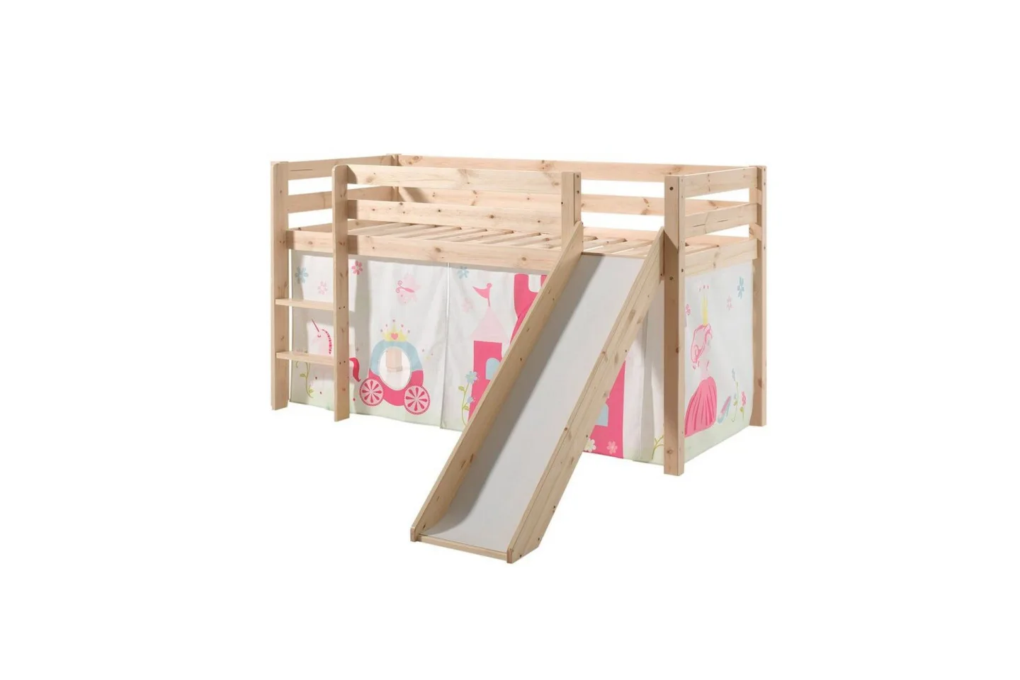 Halvhöjdssäng med gardin Pino Princess Naturlig, Naturlig, Med rutschkana, Ingen tunnel, Inga fickor - Naturlig, Naturlig, Med rutschkana, Ingen tunnel, Inga fickor