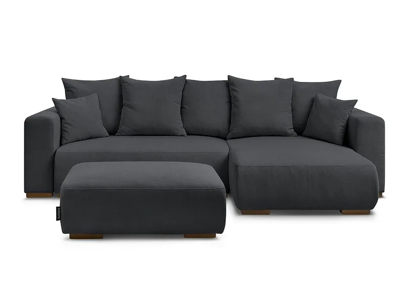 Ecksofa mit Hocker BOBOCHIC SIDONIE Cord-Stoff schwarz