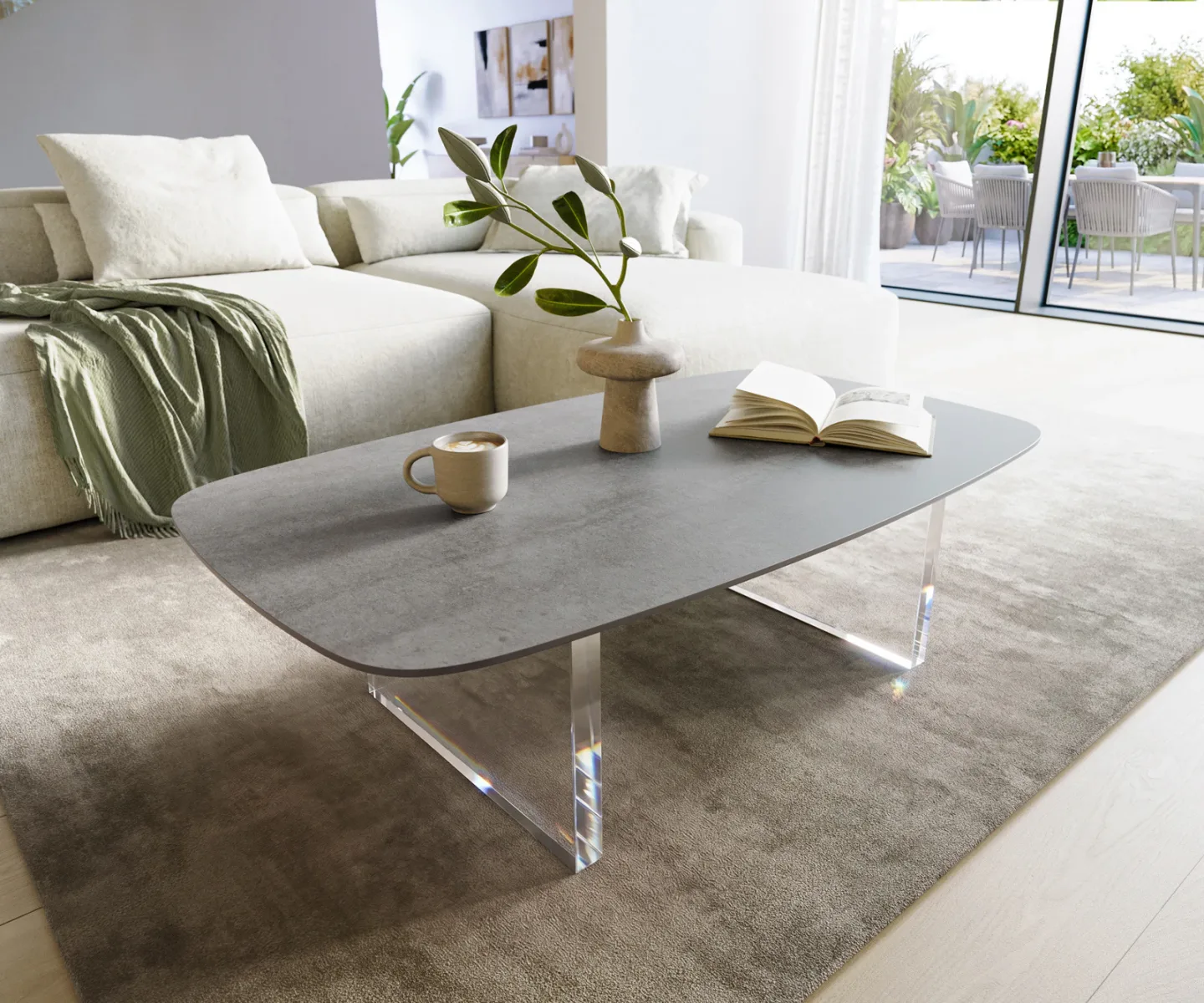 Couchtisch Edge Boot 120x70 cm Keramik Beton Grau Lumia Acryl