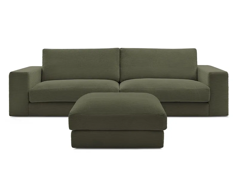 3er Sofa mit Hocker BOBOCHIC LEONARD Cord-Stoff grün