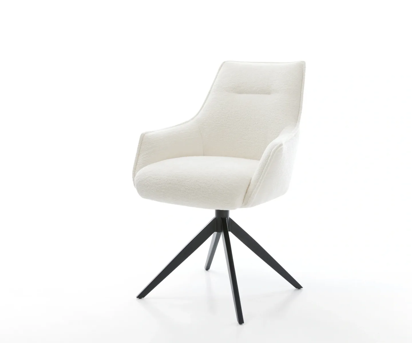Drehstuhl Alja-Flex mit Armlehnen Bouclé Soft Beige Kreuzgestell breit Schwarz 360° drehbar Wippfunktion Taschenfederkern