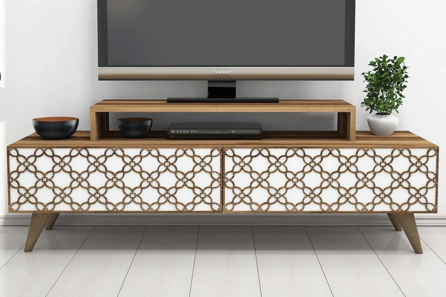 Hovdane TV-Bänk 140 cm - Brun/Vit