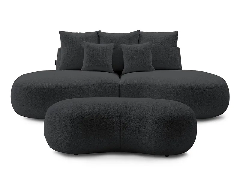 3er Sofa mit Hocker BOBOCHIC SAINT-GERMAIN Boucle-Stoff dunkelgrau