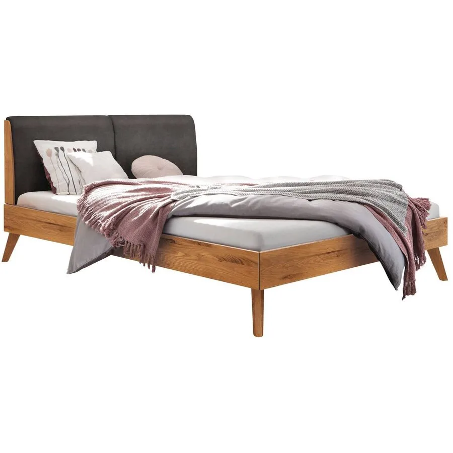 Hasena Bett Simone Natur, Dunkelgrau Wildeiche, Kunstleder Massivholz 160 x 200 cm