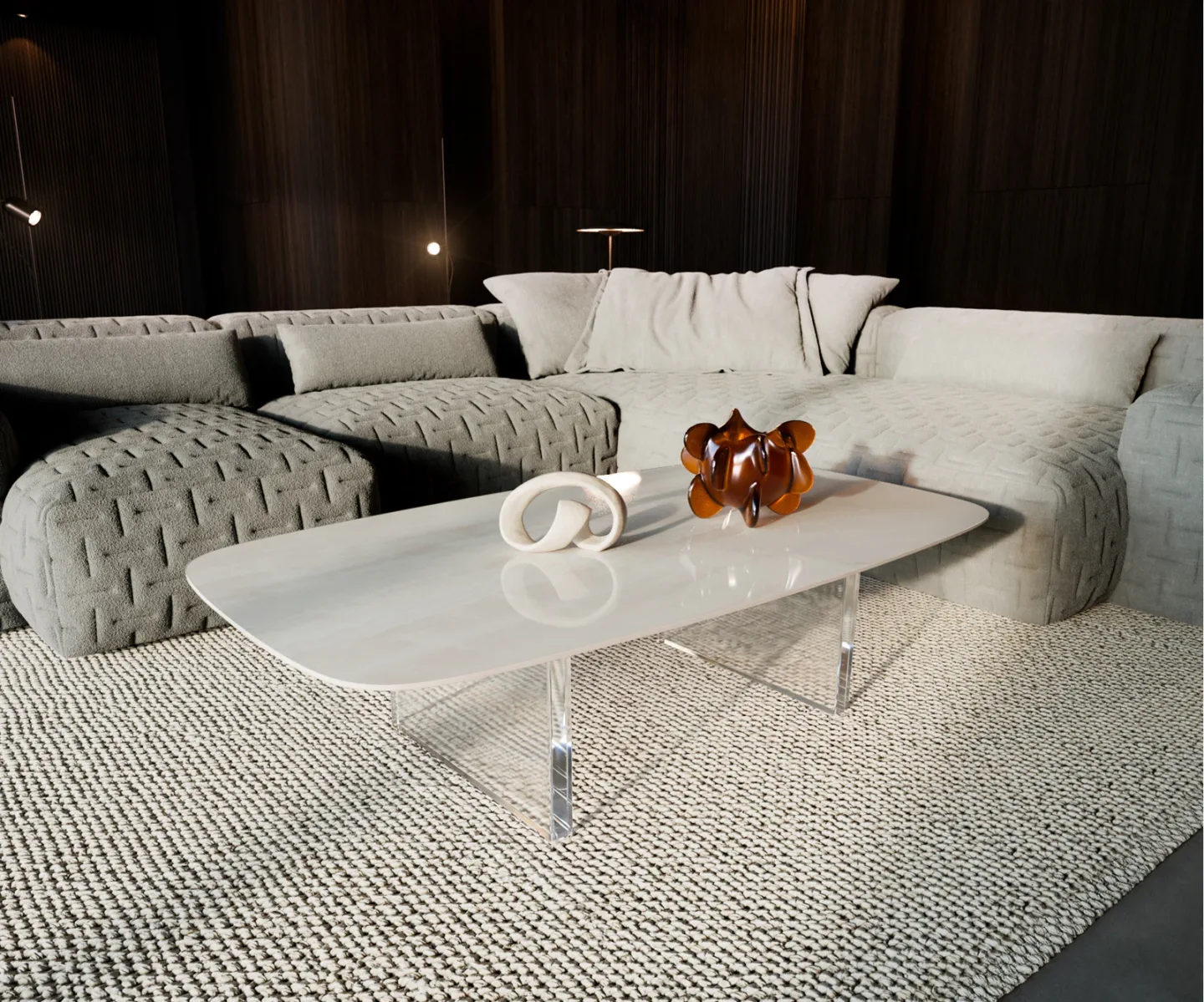 Couchtisch Edge Boot 140x80 cm Keramik Onyx Champagne Lumia Acryl
