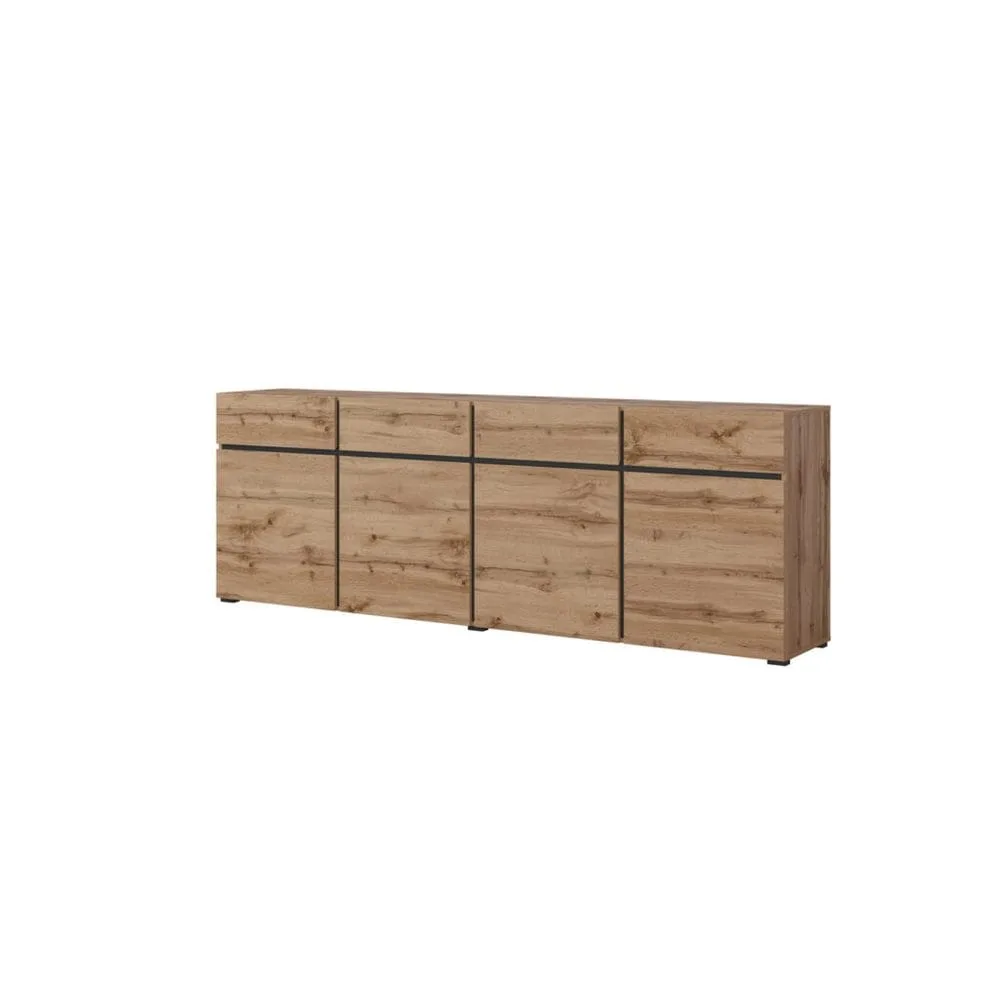 Sideboard Cross 4 dörrar med 4 lådor - Wotan Ek - Svart
