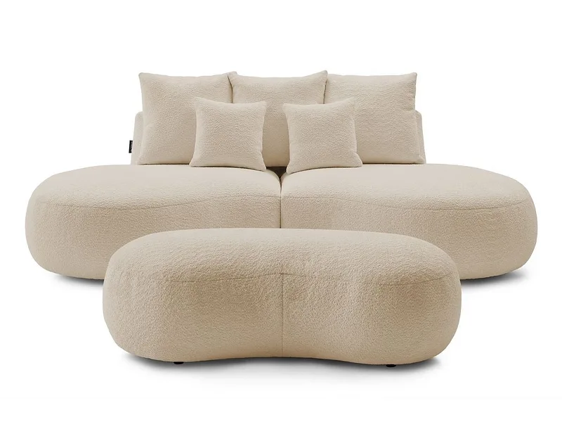 3er Sofa mit Hocker BOBOCHIC SAINT-GERMAIN Boucle-Stoff beige