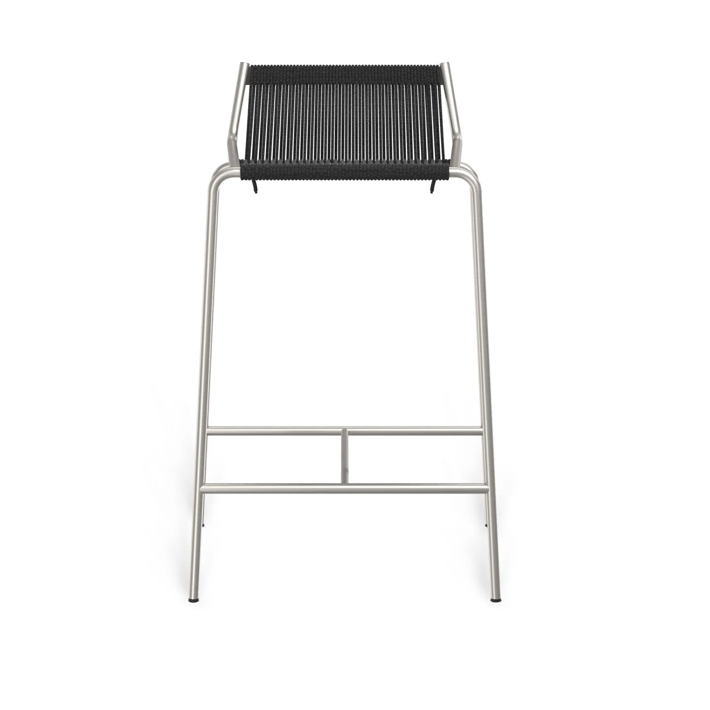 Thorup Copenhagen - Noel Counter Chair H67, Brushed stainless steel base, Upholstered seat and back, linen flag halyard, black - Matstolar - Kasper Thorup - Silver,Svart - Metall/Textilmaterial