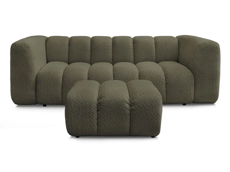 3er Sofa mit Hocker BOBOCHIC TALIA Boucle-Stoff grün