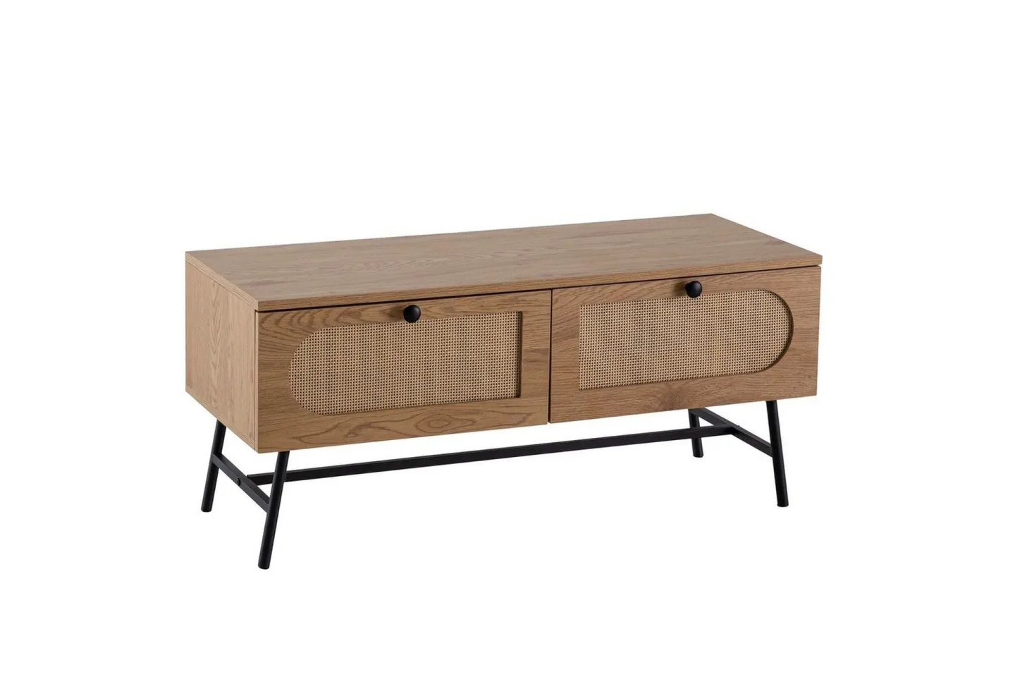 Lowboard Wohnling Melaminbelagd MDF-ekoptik, rottingfront, 2 lådor, metallben Modern -