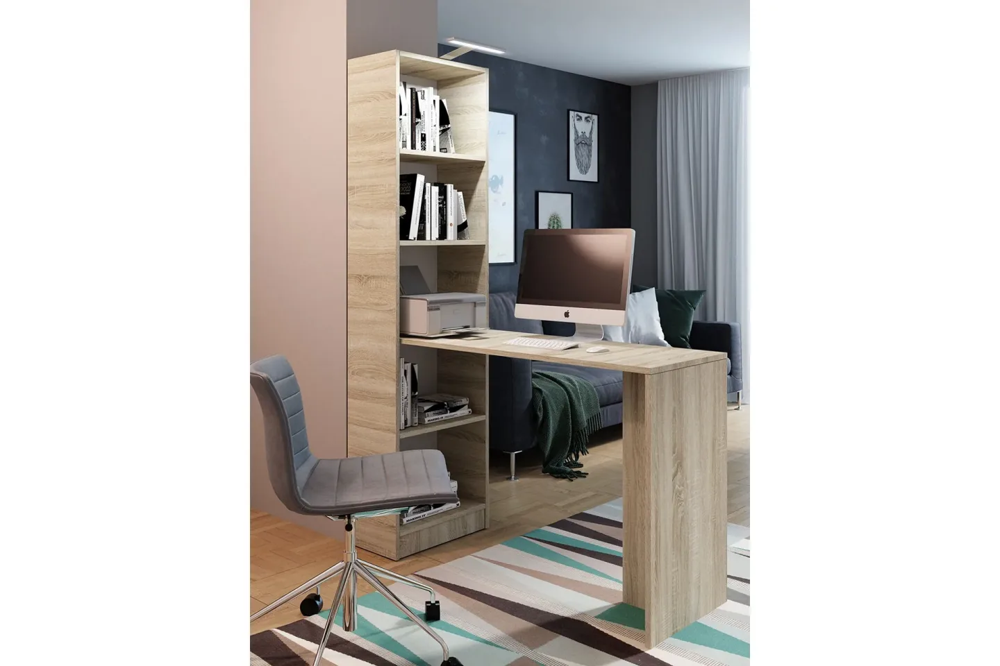Gdeide Skrivbord 125 cm med Förvaring Hylla - Ekfärg/Beige