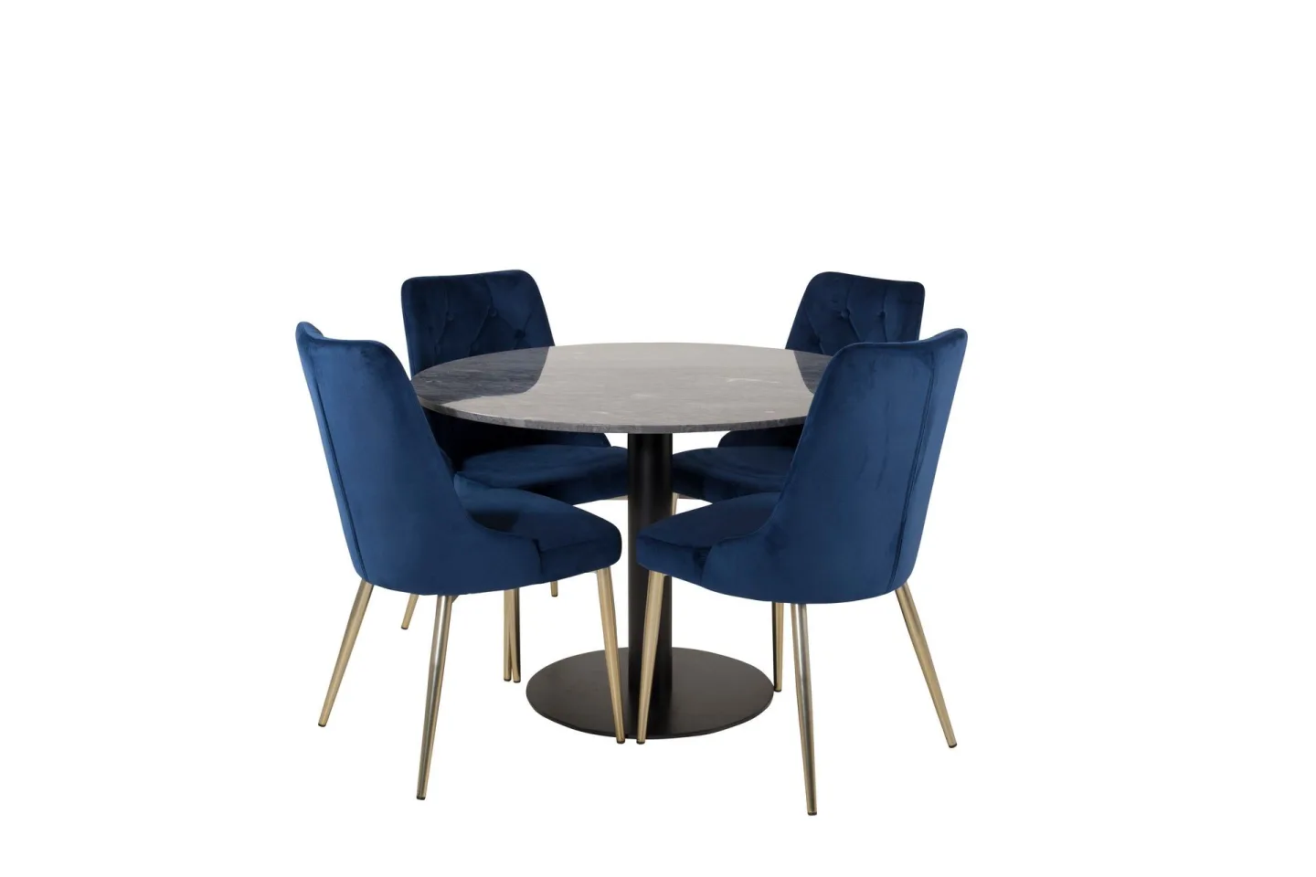 Estelle Matgrupp 106 cm Rund med 4 Velvet Deluxe stolar - Svart