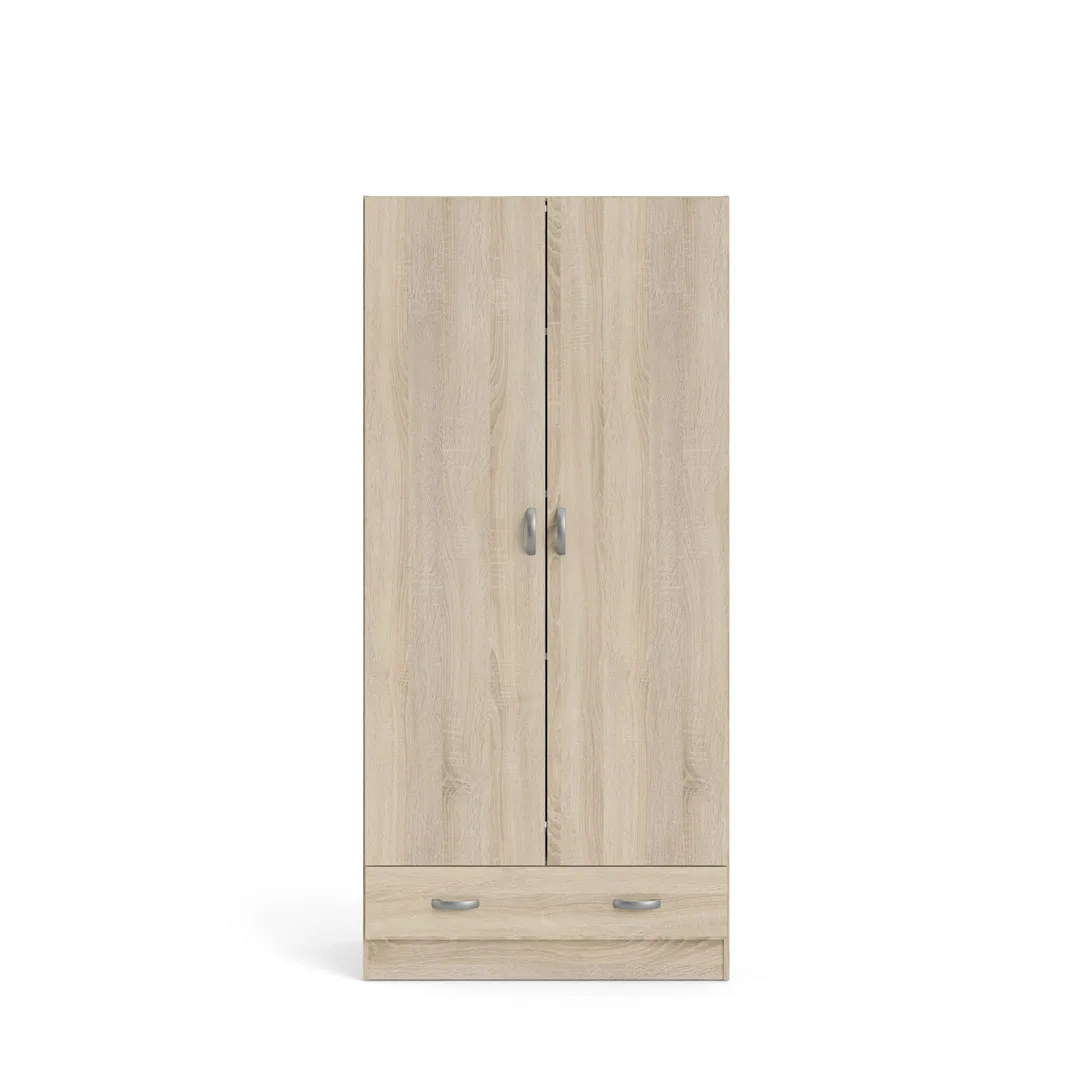 Spell Kleiderschrank 2 Türen und 1 Schublade Eichenstruktur Dekor.