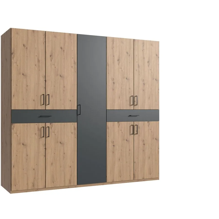 Kleiderschrank Tiby graphit/Eiche Nachbildung Holzwerkstoff B 225 cm