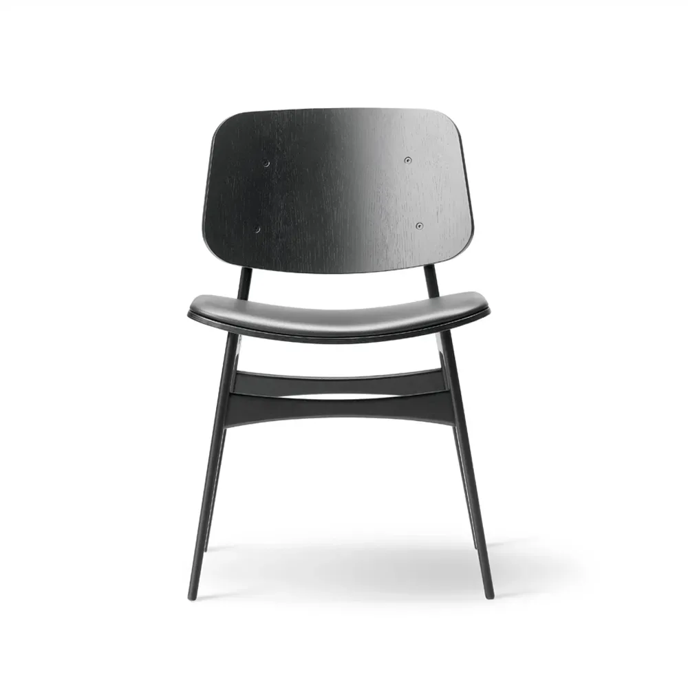 Fredericia Furniture Søborg 3051 wood stol klädd sits Läder Omni svart-svartlack. ek