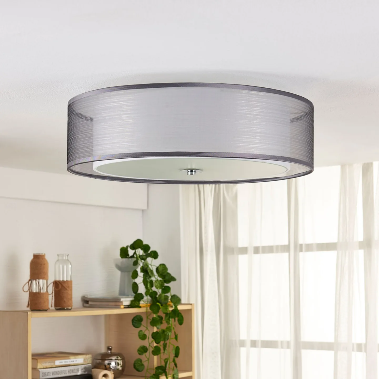 Tobia Deckenleuchte Grey/White/Chrome - Lindby - Wohnzimmer - Modern - Stoff / Textil - Rund