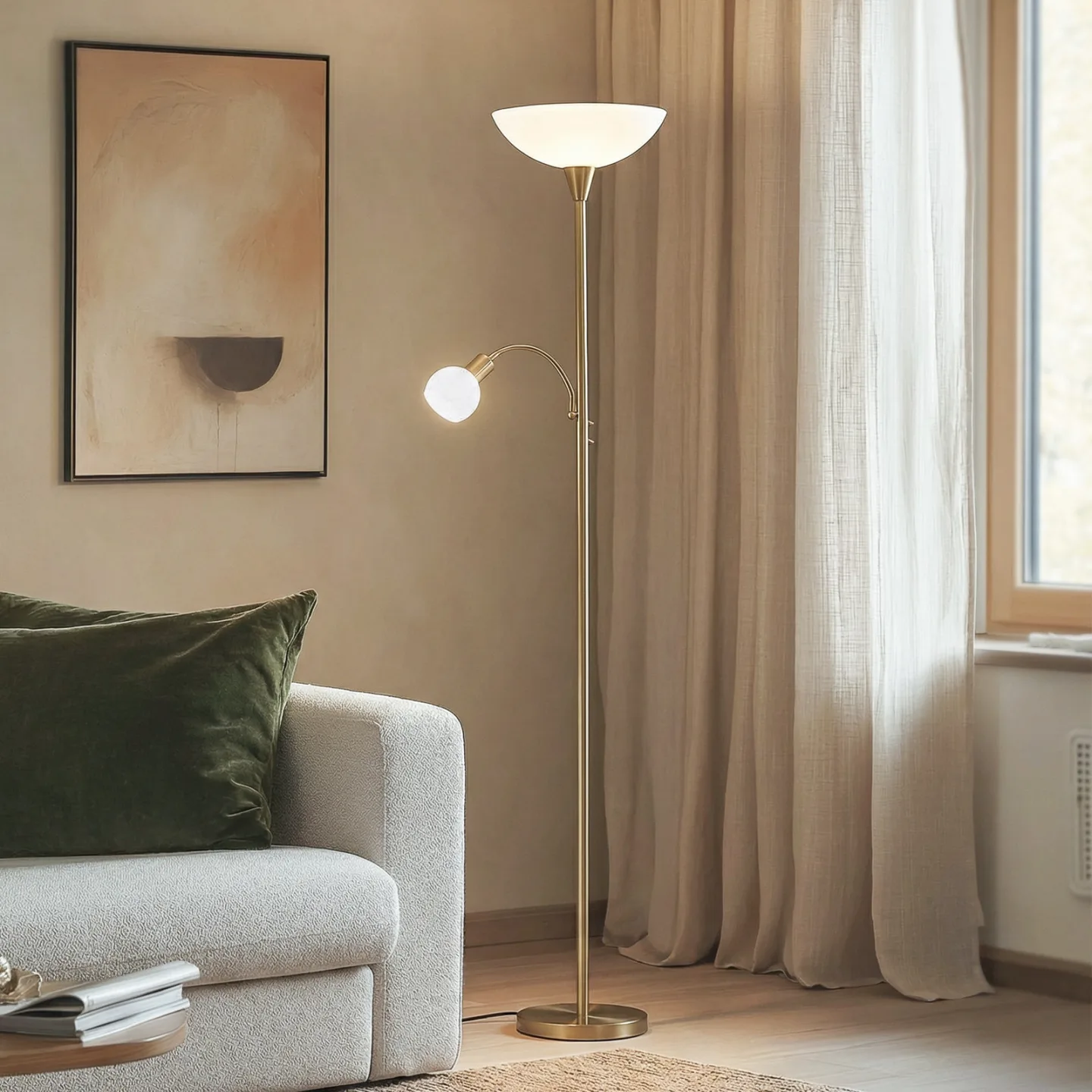 Elaina Stehleuchte Brass/White - Lindby - Wohnzimmer - Modern - Metall - Mehrflammig
