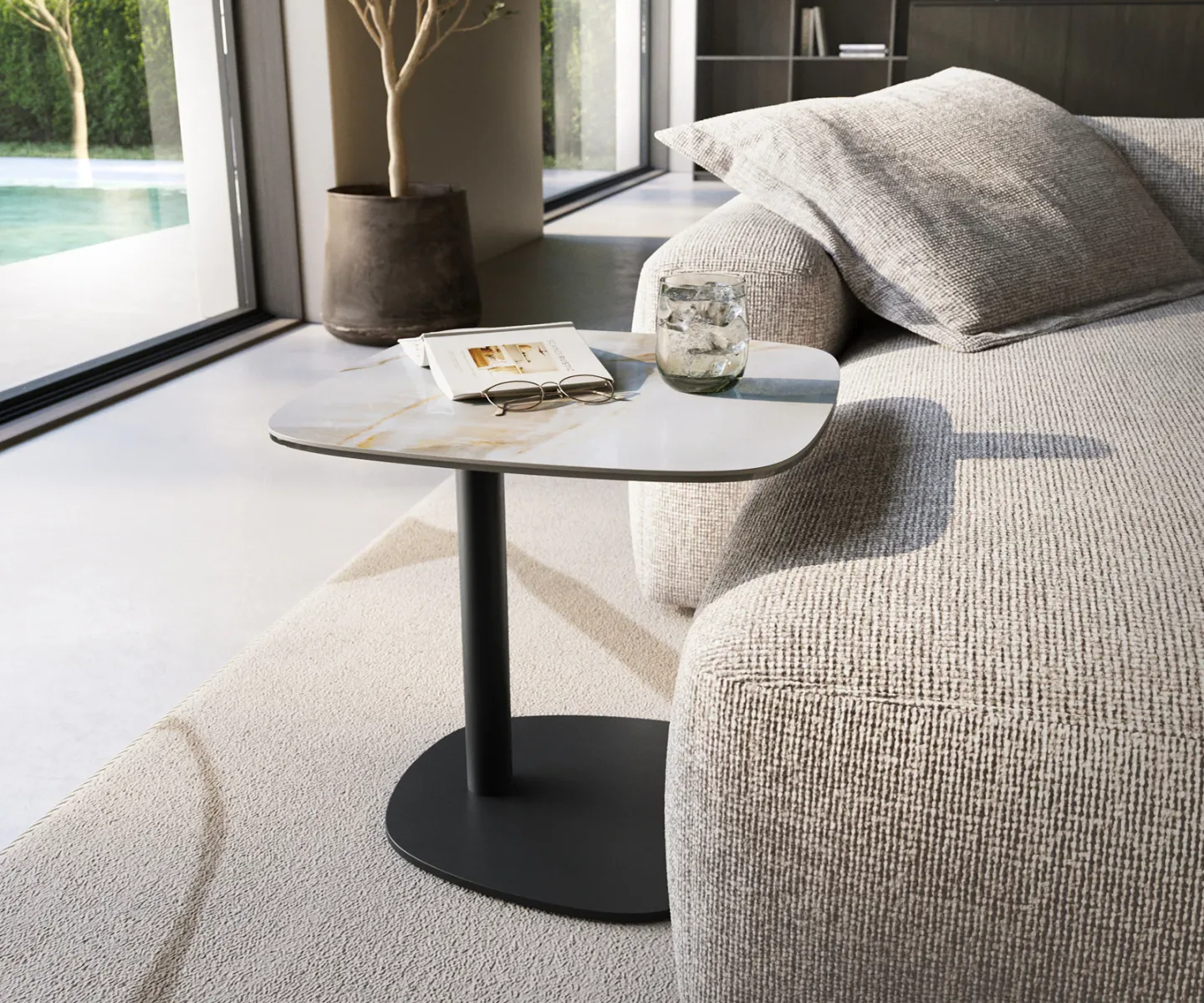 Beistelltisch Edge Boot 50x50 cm Keramik Onyx Pearl Eleny Metall Schwarz