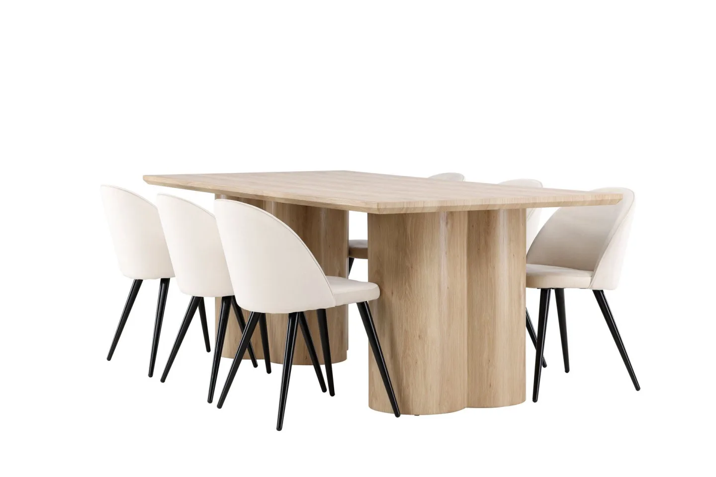 Olivia Matgrupp 210 cm Rektangulär med 6 Velvet stolar - Whitewash/Beige