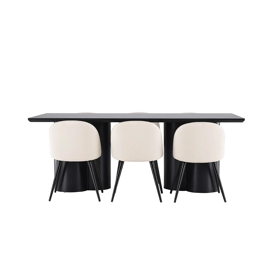Olivia Essgruppe Tisch 100x210cm und 6 Velours Stühle schwarz.