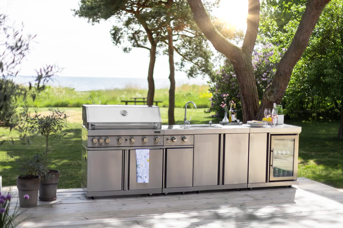 Outdoorküche mit Kühlschrank Edelstahl Florida Myoutdoorkitchen Stainless Collection Gasgrill Seitenbrenner Spüle