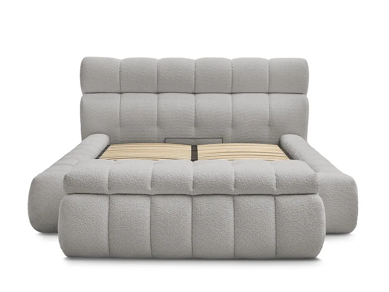Kastenbett mit Bettkasten BOBOCHIC MONT-BLANC 160x200cm boucle-stoff hellgrau