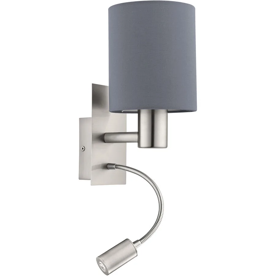 Eglo Wandlampe Pasteri Grau Stahl 38 cm - Farbe: Nickel matt - Lichtfarbe: Warmweiss