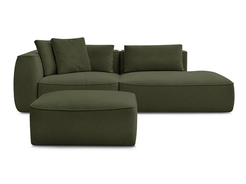 3er Sofa mit Hocker BOBOCHIC LEOPOLD Stoff chiniert dunkelgrün