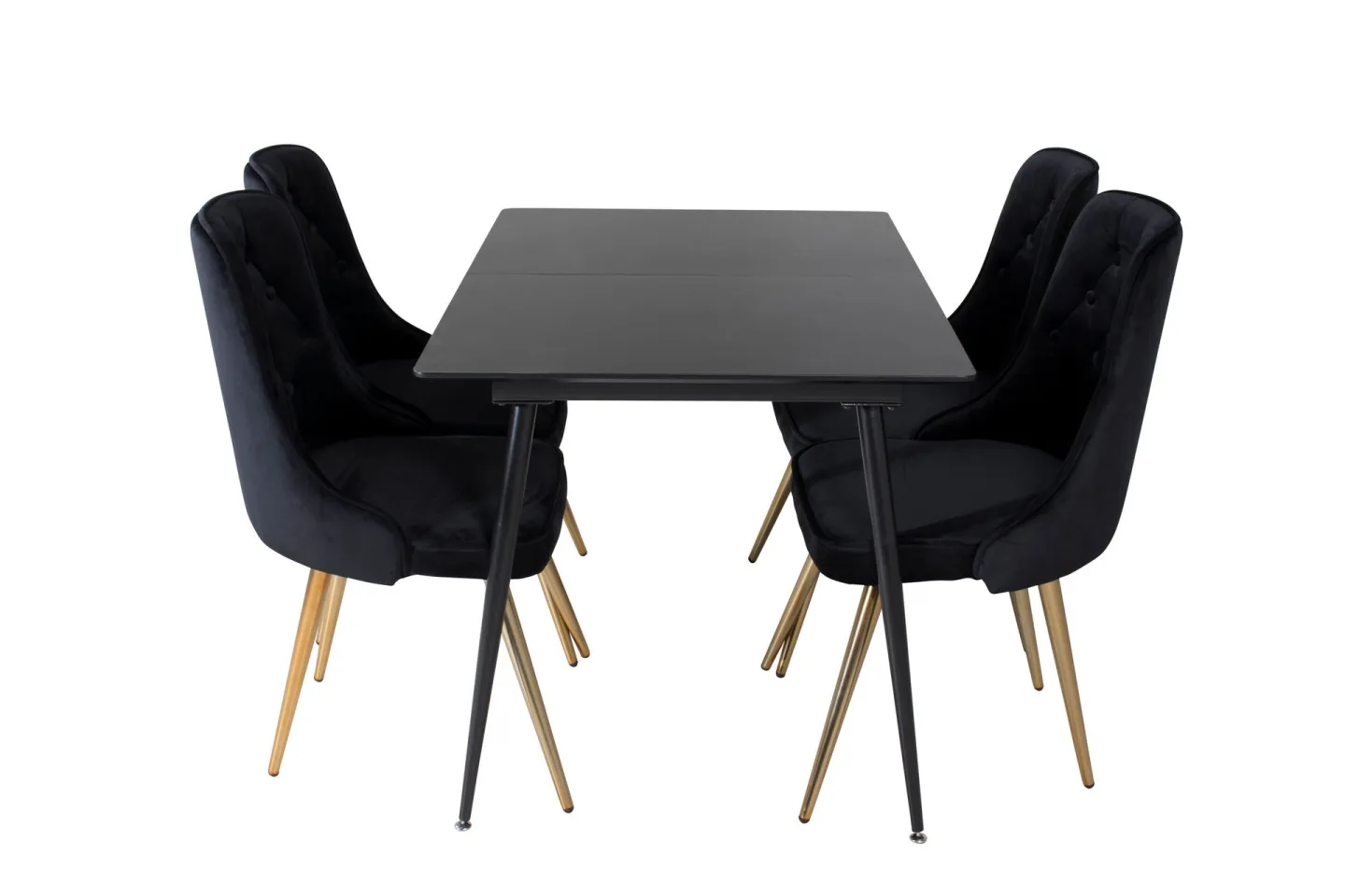 Silar Matgrupp Förlängningsbar 120 cm Rektangulär med 4 Velvet Deluxe stolar - Svart