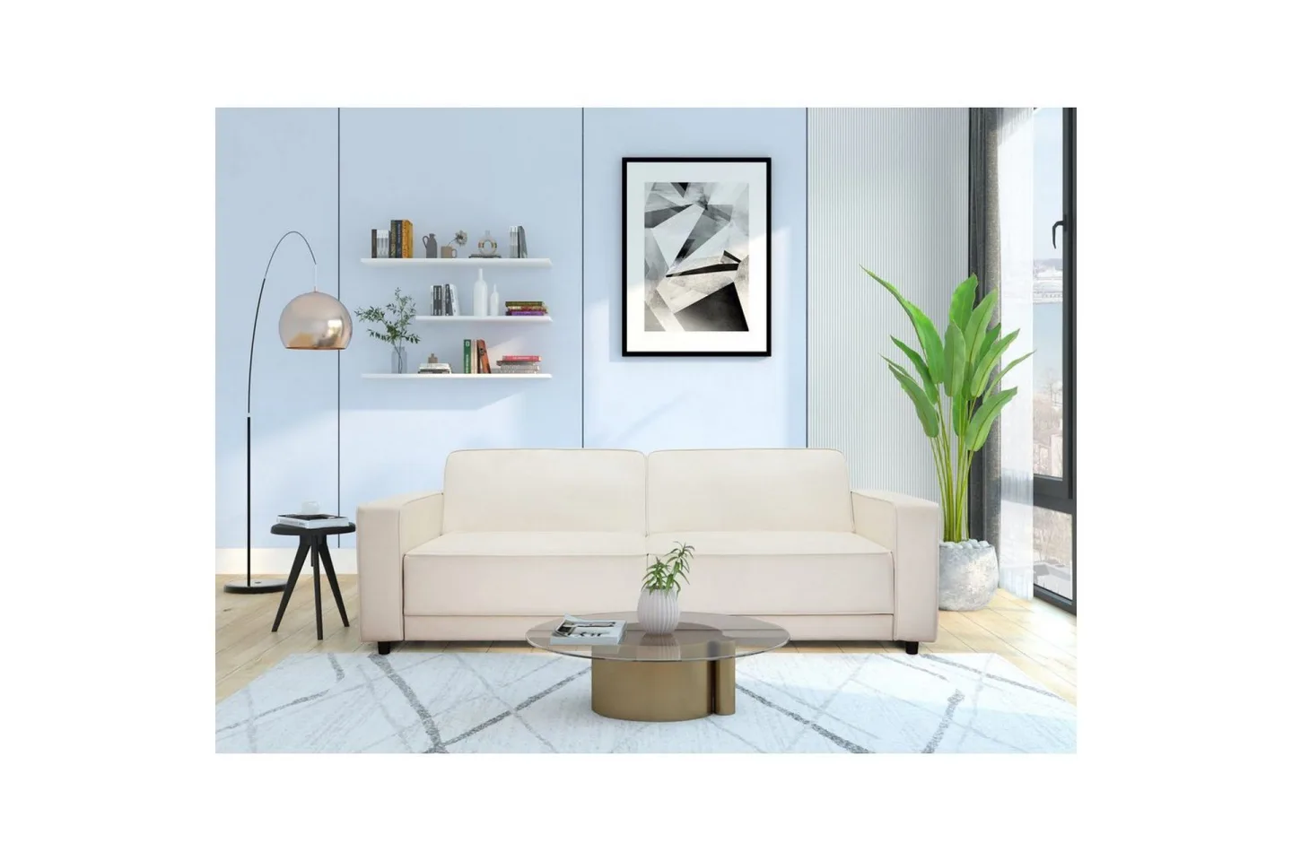Bäddsoffa Allie Kräm, Sammet, 81x225x91 cm - Kräm, Sammet, 81x225x91 cm