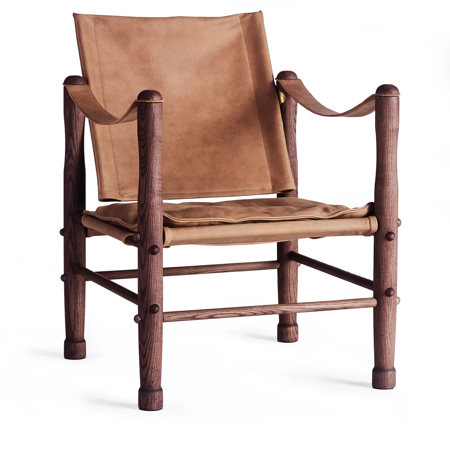 Dusty Deco - Safari Chair Dark Stained Ash, Brown Leather Semi Aniline Poppan Leather - Fåtöljer - Brun - Läder