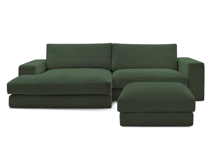 Ecksofa mit Hocker BOBOCHIC LEONARD Cord-Stoff grün