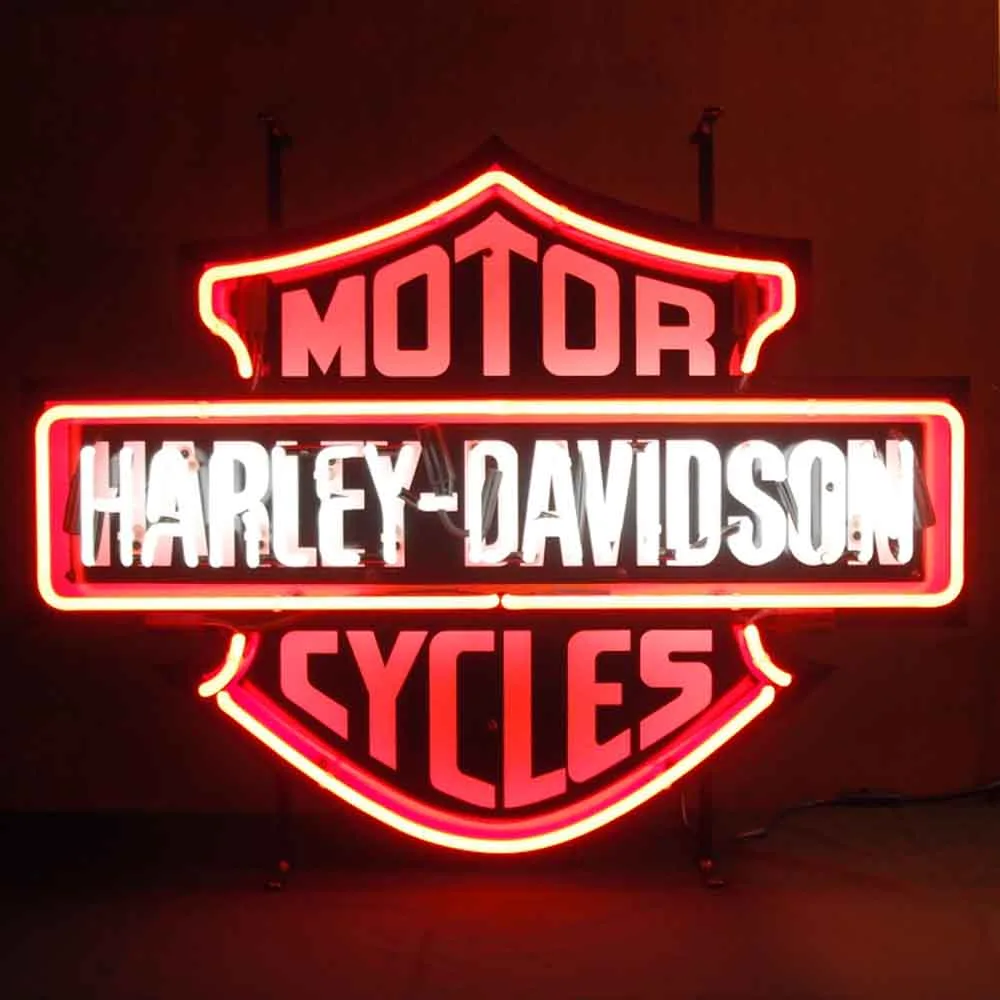 Neonskylt Harley Davidson med bakgrund