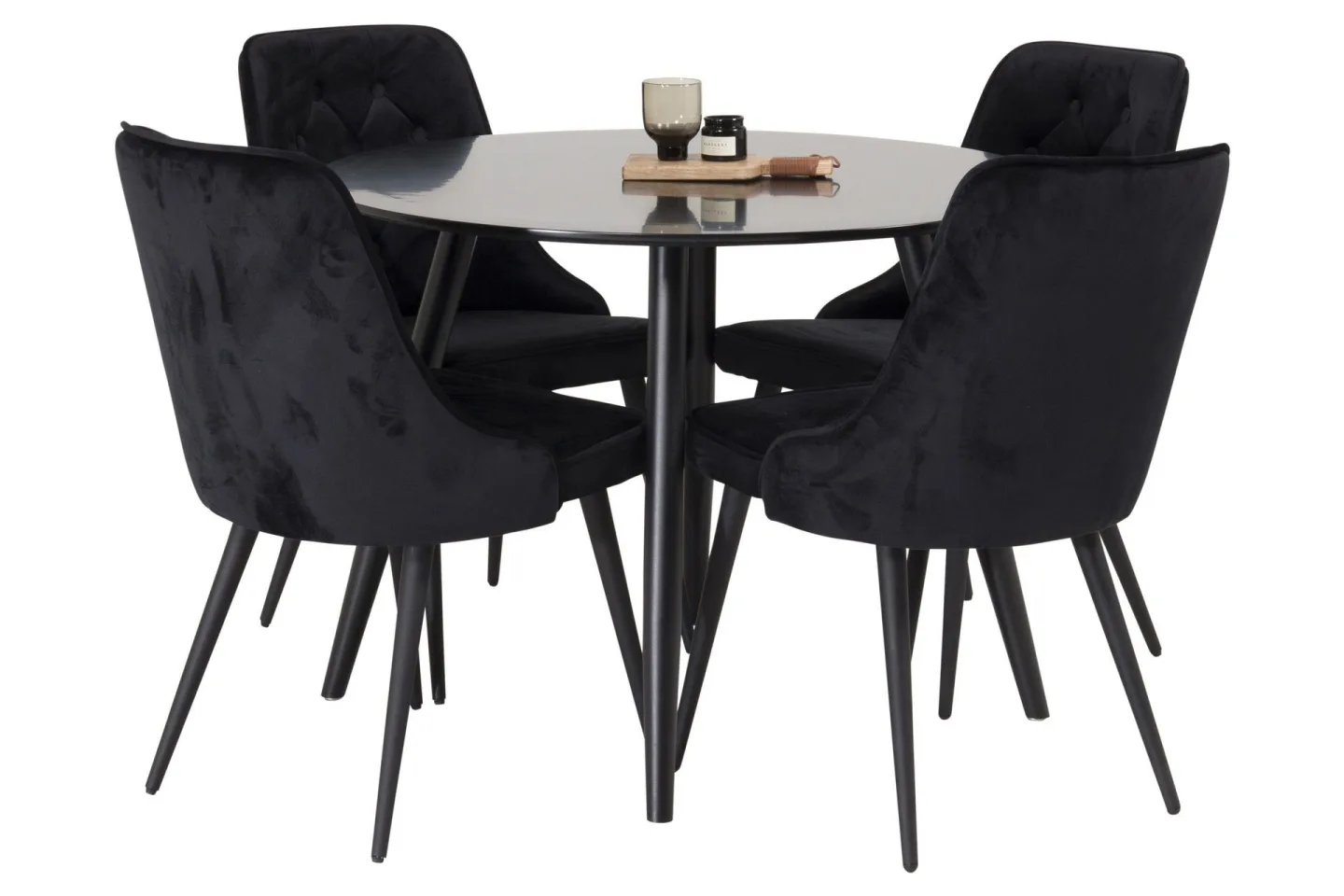 Plaza Matgrupp 100 cm Rund med 4 Velvet Deluxe stolar - Svart