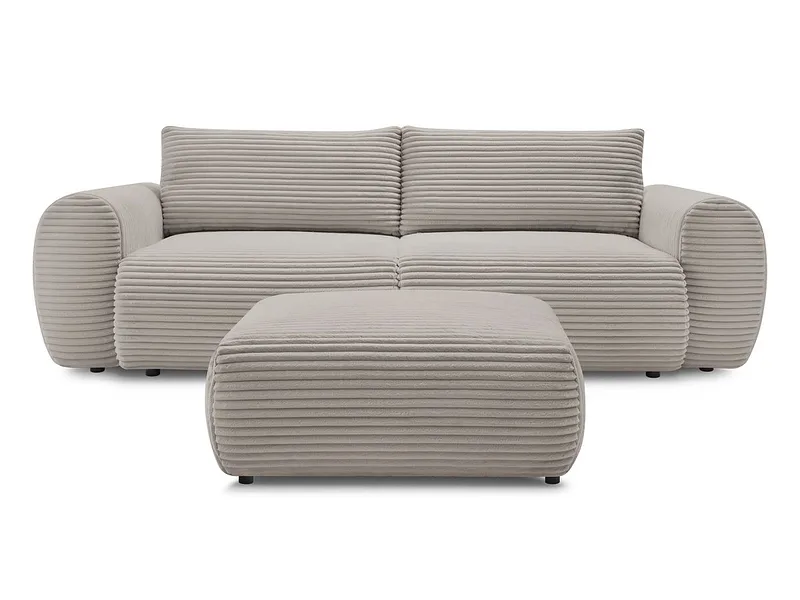 3er Sofa mit Hocker BOBOCHIC LUCIEN Cord-Stoff taupe